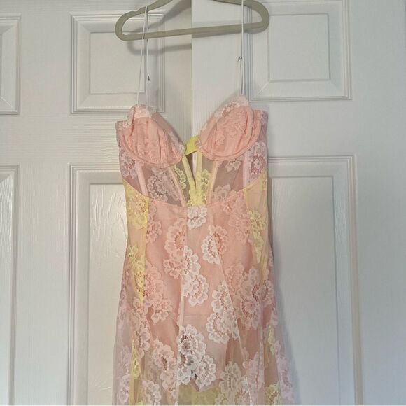For Love & Lemons Blossom Maxi Dress in Pink Yellow Floral Lace XS NEW MSRP $368 - Picture 6 of 10
